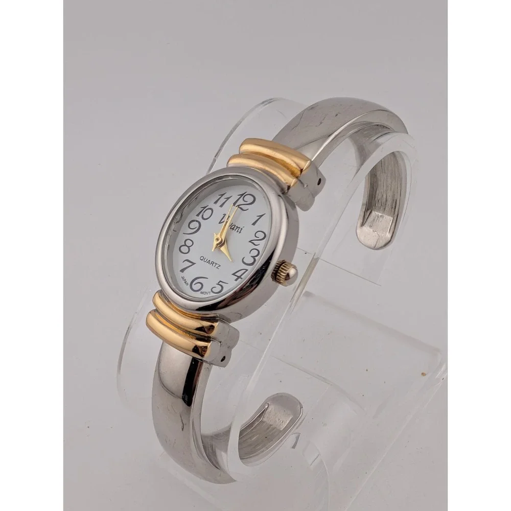 Vivani Watch Women 21mm‎ Case Two Tone Hinge Bangle Band- New Battery